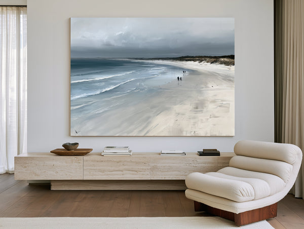 Figures Walking Overcast Winter Beach by Bella Frye