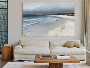 Figures Walking Overcast Winter Beach by Bella Frye