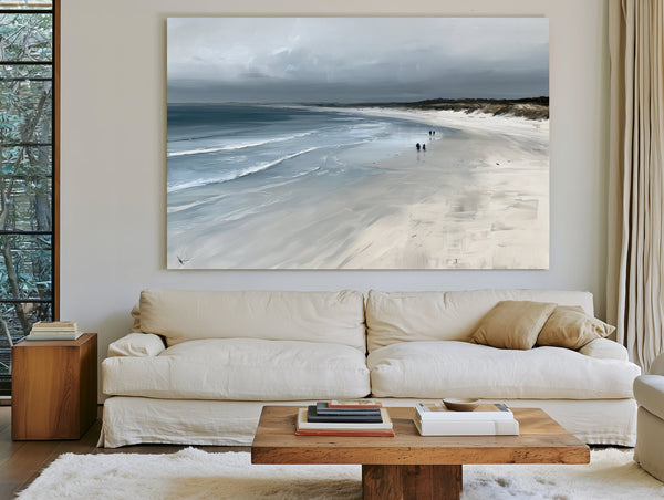 Figures Walking Overcast Winter Beach by Bella Frye