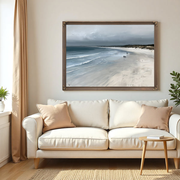 Figures Walking Overcast Winter Beach by Bella Frye