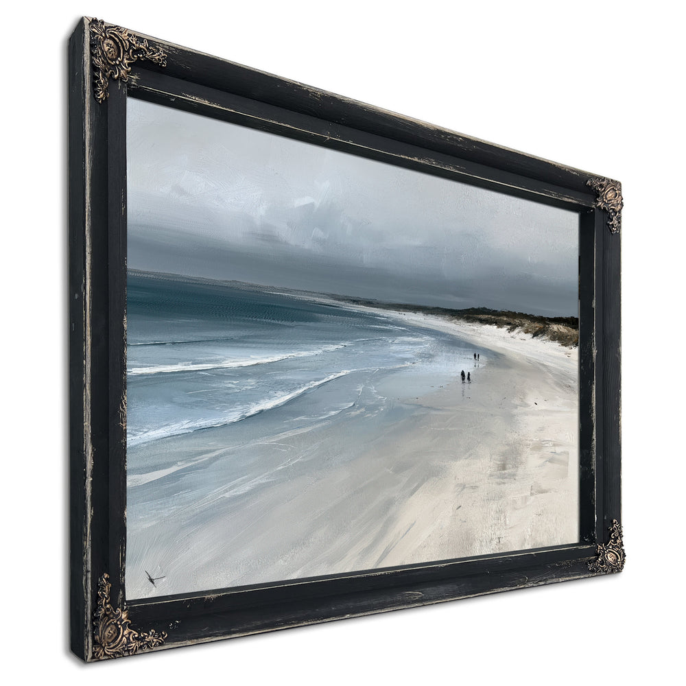 Figures Walking Overcast Winter Beach by Bella Frye
