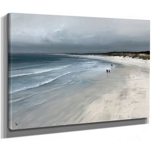Figures Walking Overcast Winter Beach by Bella Frye