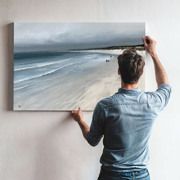 Figures Walking Overcast Winter Beach by Bella Frye