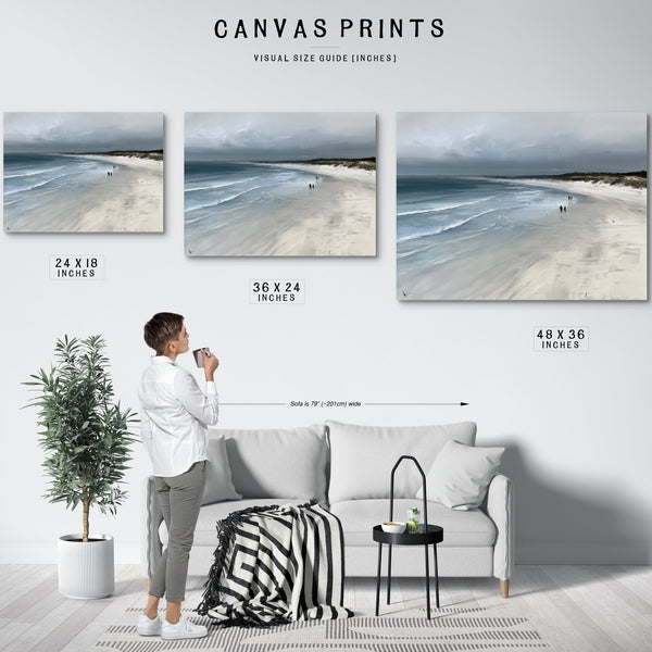Figures Walking Overcast Winter Beach by Bella Frye