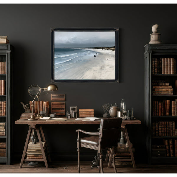 Figures Walking Overcast Winter Beach by Bella Frye