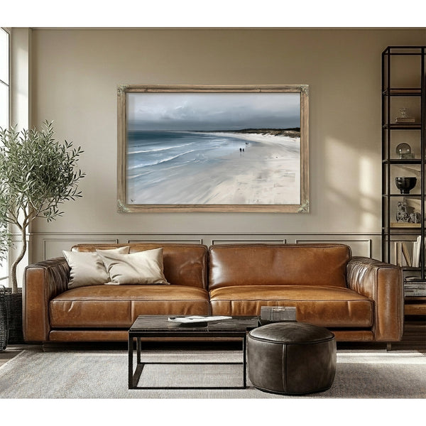 Figures Walking Overcast Winter Beach by Bella Frye