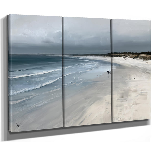 Figures Walking Overcast Winter Beach by Bella Frye