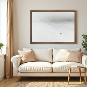 Figures Walking Snowy Slope In Fog by Bella Frye