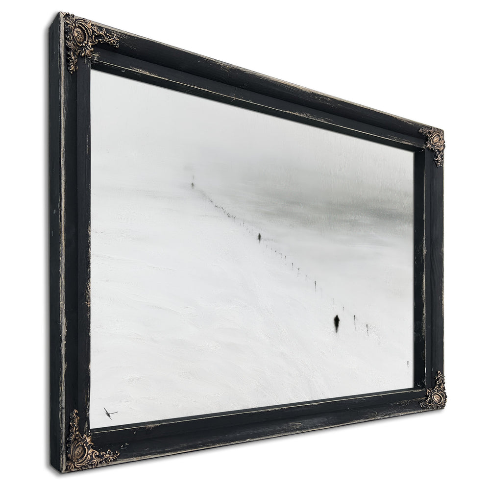 Figures Walking Snowy Slope In Fog by Bella Frye
