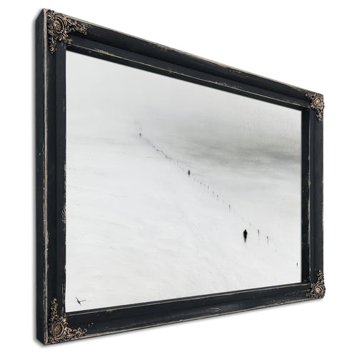 Figures Walking Snowy Slope In Fog by Bella Frye