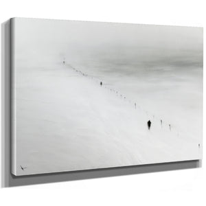 Figures Walking Snowy Slope In Fog by Bella Frye