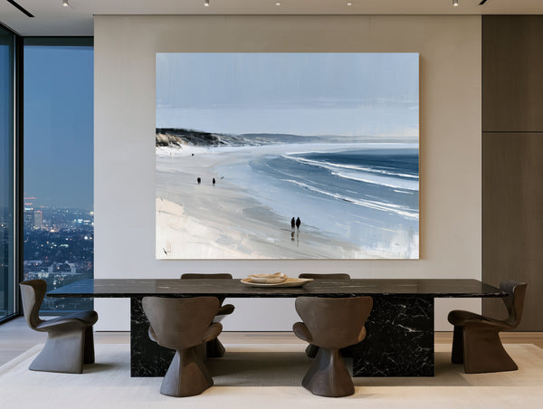 Figures Walking Wide Beach On Overcast Day by Bella Frye