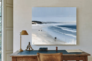 Figures Walking Wide Beach On Overcast Day by Bella Frye