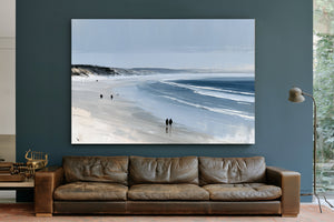 Figures Walking Wide Beach On Overcast Day by Bella Frye