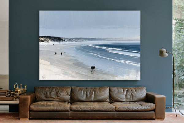 Figures Walking Wide Beach On Overcast Day by Bella Frye