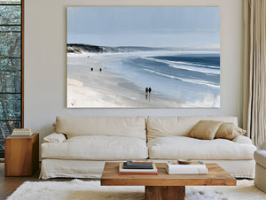 Figures Walking Wide Beach On Overcast Day by Bella Frye