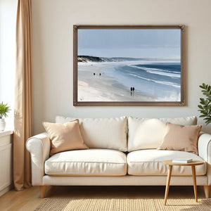 Figures Walking Wide Beach On Overcast Day by Bella Frye