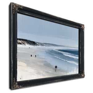 Figures Walking Wide Beach On Overcast Day by Bella Frye