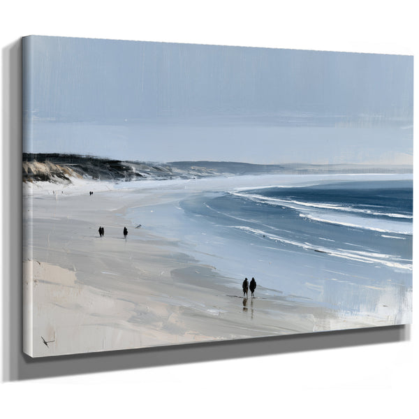 Figures Walking Wide Beach On Overcast Day by Bella Frye