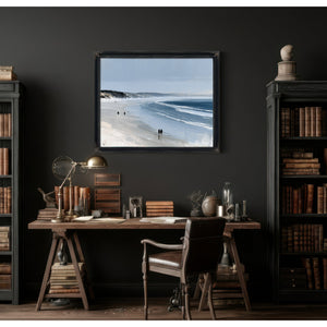 Figures Walking Wide Beach On Overcast Day by Bella Frye