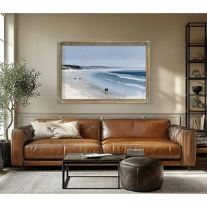 Figures Walking Wide Beach On Overcast Day by Bella Frye