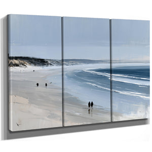 Figures Walking Wide Beach On Overcast Day by Bella Frye