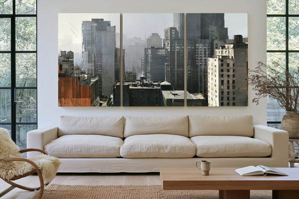 Foggy Urban Skyline Gray Midrise Buildings by Bella Frye