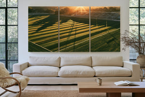 Football Field At Golden Hour Aerial View by Bella Frye