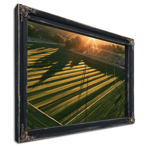 Football Field At Golden Hour Aerial View by Bella Frye