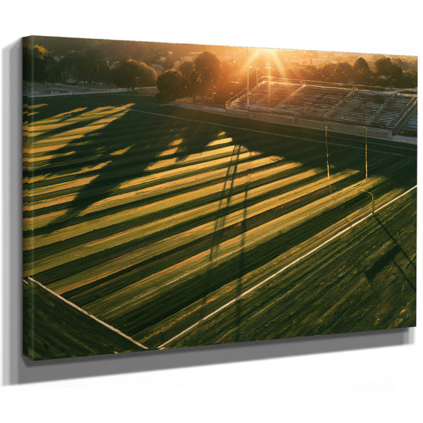 Football Field At Golden Hour Aerial View by Bella Frye