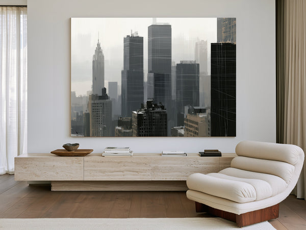 Gray City Skyline In Misty Morning Light by Bella Frye