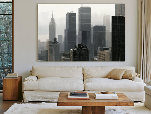 Gray City Skyline In Misty Morning Light by Bella Frye