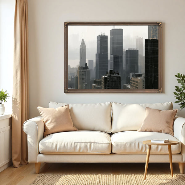 Gray City Skyline In Misty Morning Light by Bella Frye