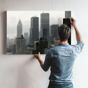 Gray City Skyline In Misty Morning Light by Bella Frye