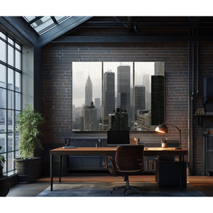 Gray City Skyline In Misty Morning Light by Bella Frye