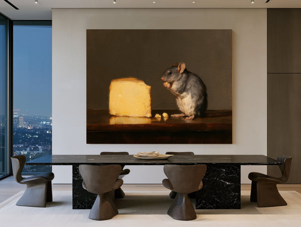 Gray Rat With Glowing Cheese Still Life by Bella Frye