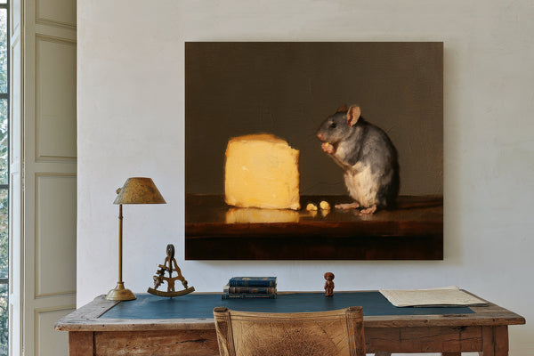 Gray Rat With Glowing Cheese Still Life by Bella Frye