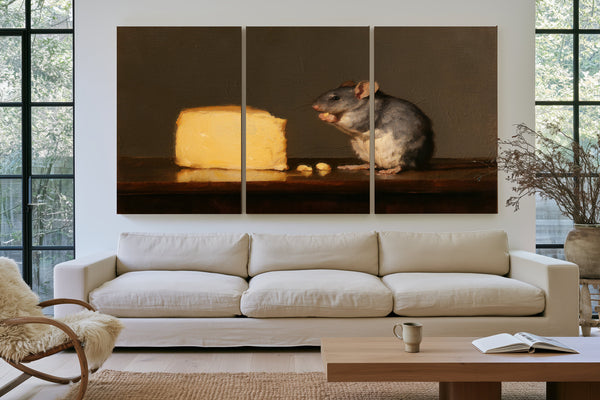 Gray Rat With Glowing Cheese Still Life by Bella Frye