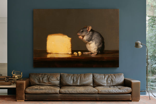 Gray Rat With Glowing Cheese Still Life by Bella Frye