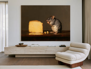 Gray Rat With Glowing Cheese Still Life by Bella Frye