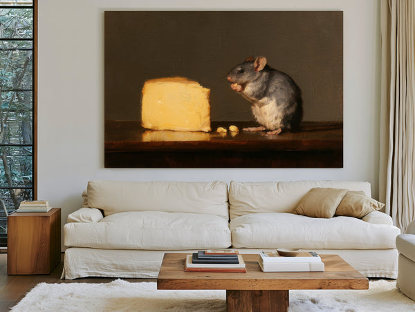 Gray Rat With Glowing Cheese Still Life by Bella Frye