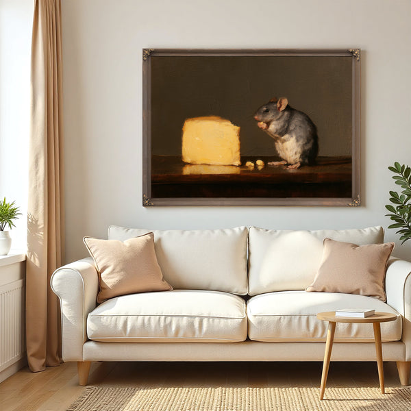 Gray Rat With Glowing Cheese Still Life by Bella Frye