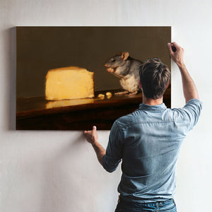 Gray Rat With Glowing Cheese Still Life by Bella Frye