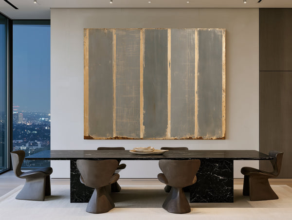 Gray Striped Weathered Abstract Panel Painting by Bella Frye