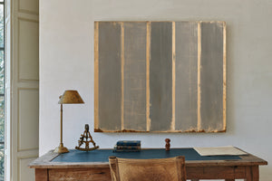 Gray Striped Weathered Abstract Panel Painting by Bella Frye
