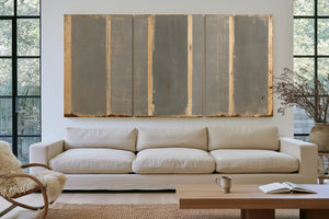 Gray Striped Weathered Abstract Panel Painting by Bella Frye