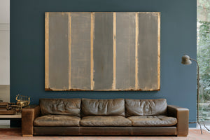 Gray Striped Weathered Abstract Panel Painting by Bella Frye