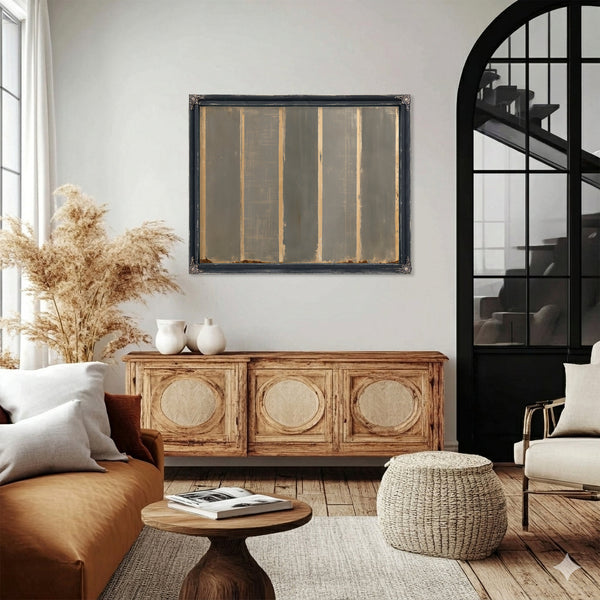 Gray Striped Weathered Abstract Panel Painting by Bella Frye