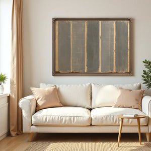 Gray Striped Weathered Abstract Panel Painting by Bella Frye