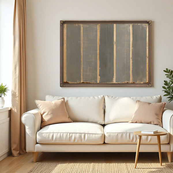 Gray Striped Weathered Abstract Panel Painting by Bella Frye